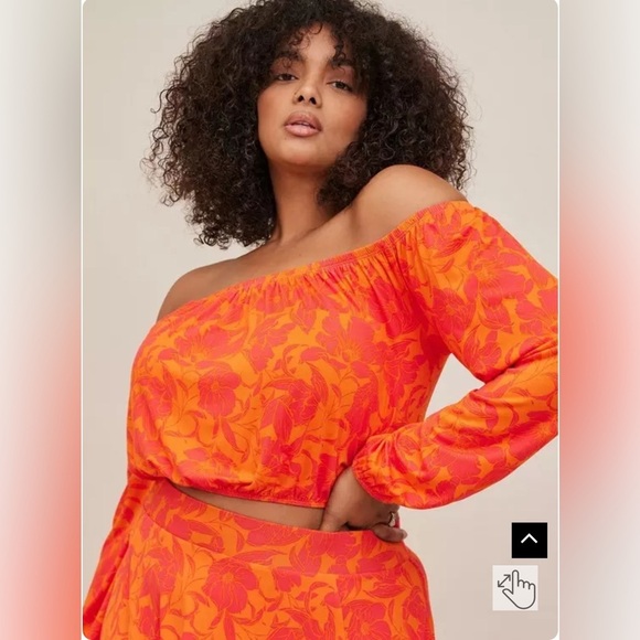 Torrid Super Soft Off Shoulder Long Sleeve Crop Top Floral Orange Plus Size 2 2X - Picture 1 of 13